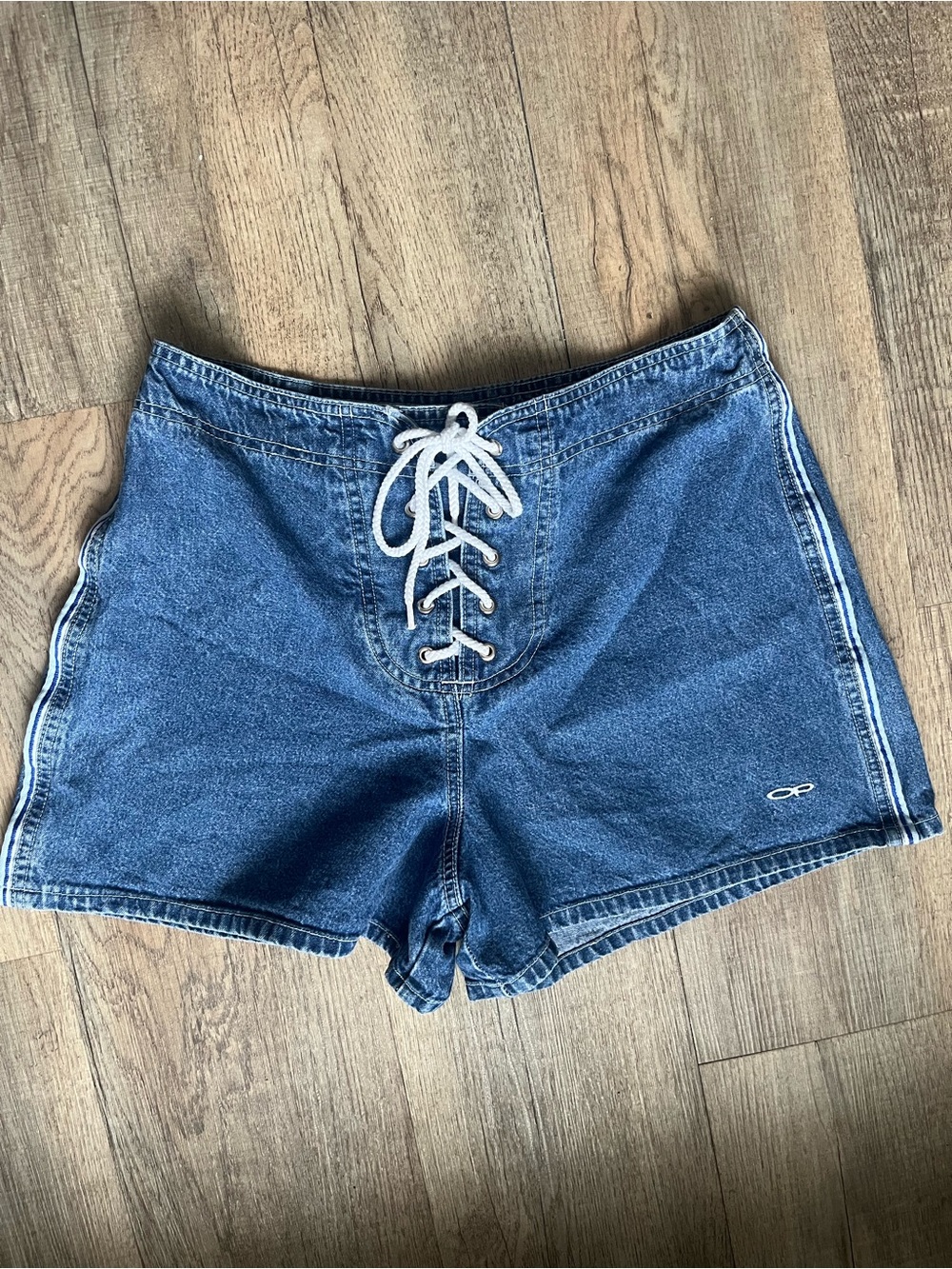 Vintage 90s y2k OP Lace-Up High Waist Denim Shorts - Blue